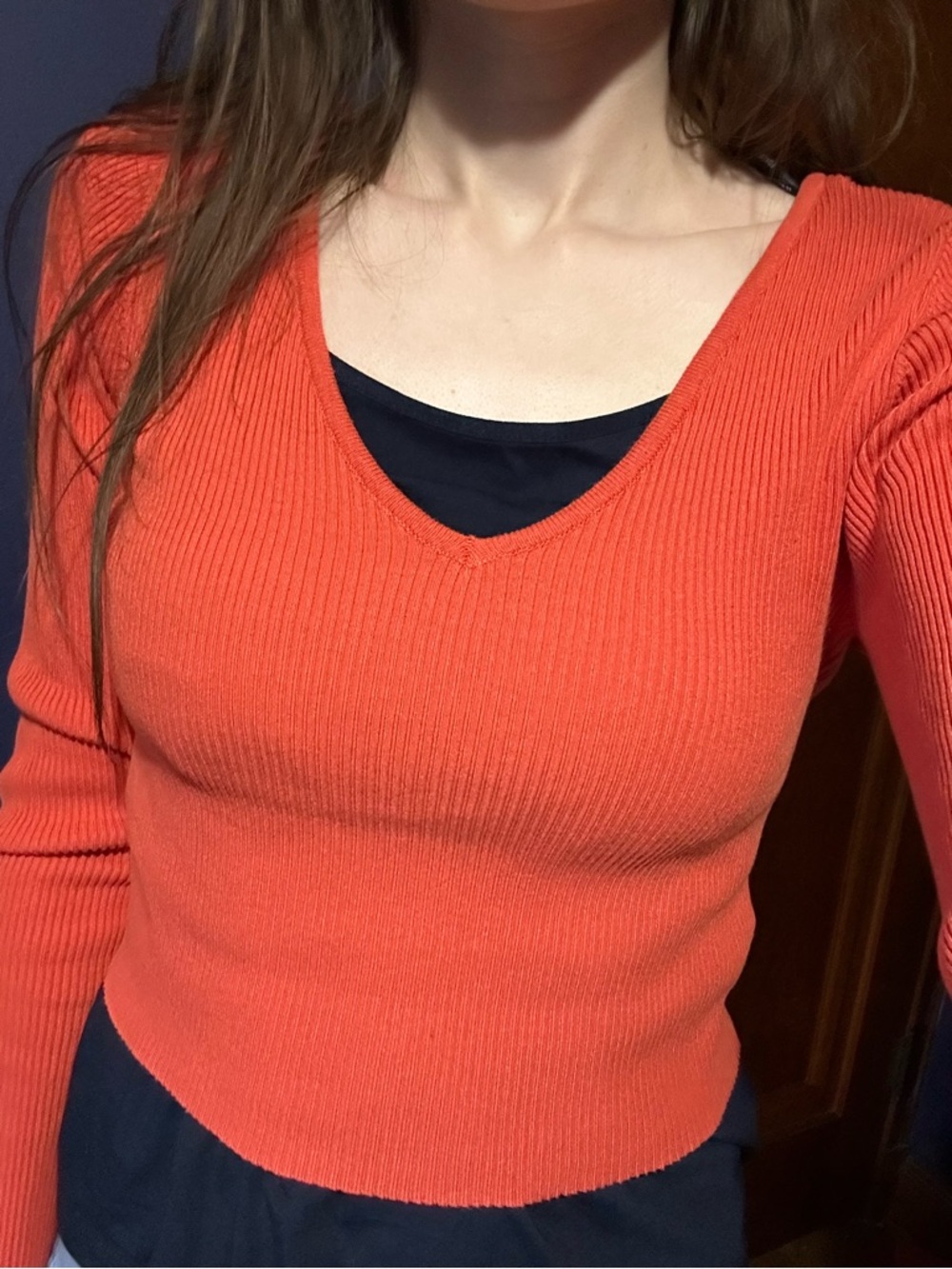 Forever 21 Ribbed V-Neck Long Sleeve Top - Orange - Picture 5 of 5